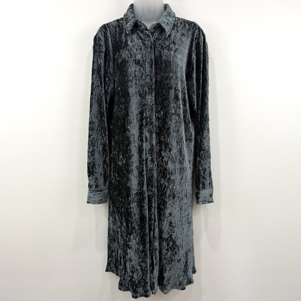 Soft Surroundings Maxime Velvet Shirtdress PL Blue Crinkle Glam Classic
